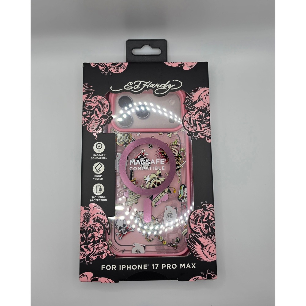 Ed Hardy iPhone 17 Pro Max MagSafe Case Pink Tattoo Skull New
